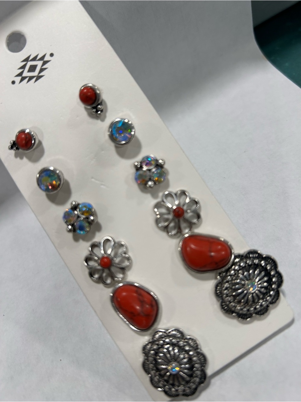 Assorted Red Stone and Silver-Tone Women’s Earring Set